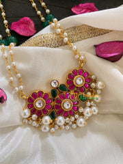 Precious Kundan Jadau Pendant Pearl Mala-3 Floral-J234