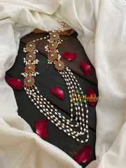 Layered Pearl Malai with Floral Pendants-J404
