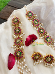 Layered Pearl Malai with Floral Pendants-J404