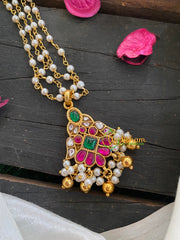 Precious Kundan Jadau Pendant Pearl Mala- Simple Floral-J233