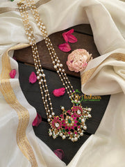 Precious Kundan Jadau Pendant Pearl Mala-Floral Dual-J232