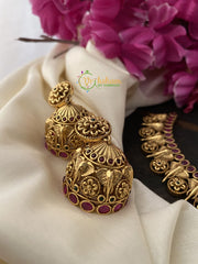 Premium Kemp Temple Choker Short Neckpiece -Red -G2367