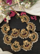 Temple Choker Elephant Short Neckpiece -Red Green-G2366