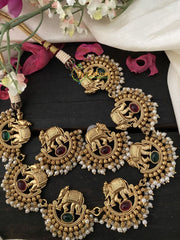 Temple Choker Elephant Short Neckpiece -Red Green-G2366