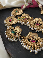 Temple Choker Elephant Short Neckpiece -Red Green-G2366