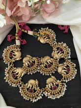 Temple Choker Elephant Short Neckpiece -Red-G2365