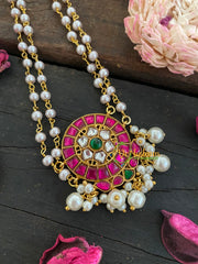 Precious Kundan Jadau Pendant Pearl Mala-Round Floral-J230