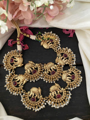 Temple Choker Elephant Short Neckpiece -Red-G2365