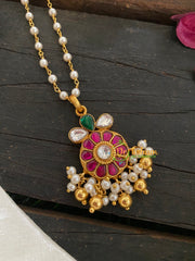 Precious Kundan Jadau Pendant Pearl Mala-Round-J228