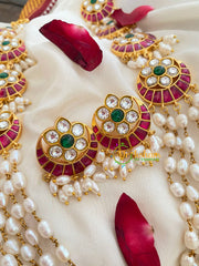 Layered Pearl Malai with Chandhbali Pendants-J490