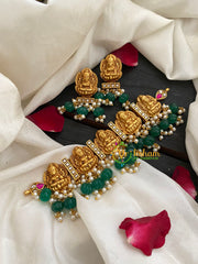Jadau Kundan Lakshmi High neck Choker-Green Bead-J400