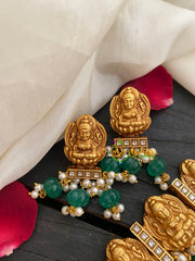 Jadau Kundan Lakshmi High neck Choker-Green Bead-J400