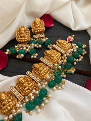 Jadau Kundan Lakshmi High neck Choker-Green Bead-J400