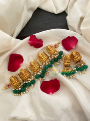 Jadau Kundan Lakshmi High neck Choker-Green Bead-J400