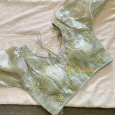 Premium Pista Green Organza Designer Readymade Blouse -VS3073