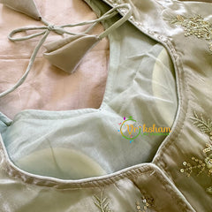 Premium Pista Green Organza Designer Readymade Blouse -VS3073