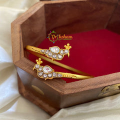 Precious Jadau Kundan Openable Kada Bangle-White-J274