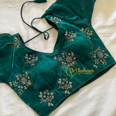 Premium Peacock Green Organza Designer Readymade Blouse -VS3078