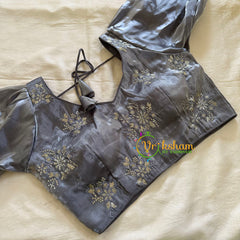 Premium Grey Organza Designer Readymade Blouse -VS3072