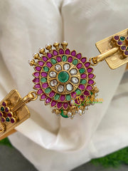 Premium AD Stone Floral Pendant Plain Hipbelt-Green Bead-G3857