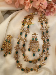 Premium AD Stone Layered Short Neckpiece -Green -G2426