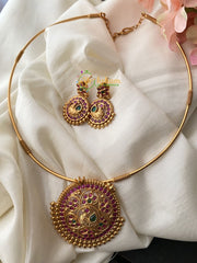 Premium Peacock Pendant Hasli Choker-Red Green-G2433