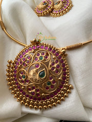 Premium Peacock Pendant Hasli Choker-Red Green-G2433