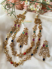 Premium AD Stone Layered Short Neckpiece -Multicolor-G2428