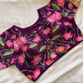 Purple Lotus Printed Cotton Silk Blouse -VS3069