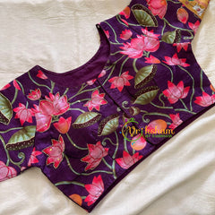 Purple Lotus Printed Cotton Silk Blouse -VS3069