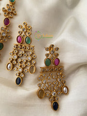 Premium AD Stone Layered Short Neckpiece -Multicolor-G2428