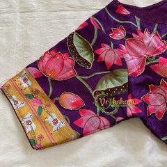 Purple Lotus Printed Cotton Silk Blouse -VS3069