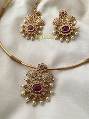 Premium AD Stone Pendant Hasli Choker-Red-G2431