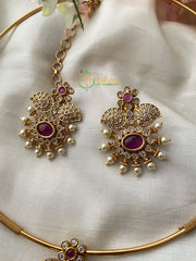 Premium AD Stone Pendant Hasli Choker-Red-G2431