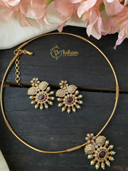 Premium AD Stone Pendant Hasli Choker-Red-G2431