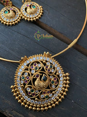 Premium Peacock Pendant Hasli Choker-Green White-G2432