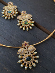 Premium AD Stone Pendant Hasli Choker-Green-G2430