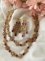 Premium AD Stone Layered Short Neckpiece -Red-G2427