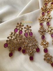 Premium AD Stone Layered Short Neckpiece -Red-G2427