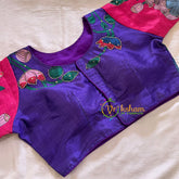 Violet with Pink Printed Cotton Silk Blouse -VS3067