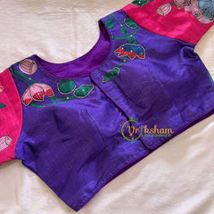 Violet with Pink Printed Cotton Silk Blouse -VS3067