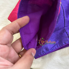 Violet with Pink Printed Cotton Silk Blouse -VS3067
