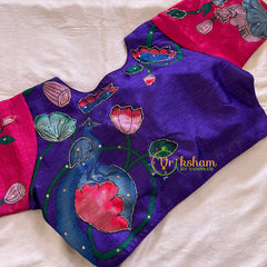 Violet with Pink Printed Cotton Silk Blouse -VS3067