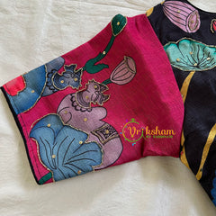 Black with Pink Printed Cotton Silk Blouse -VS3066