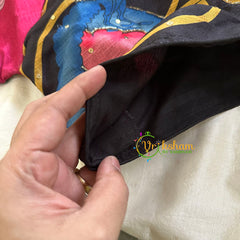 Black with Pink Printed Cotton Silk Blouse -VS3066