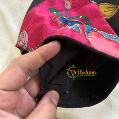 Black with Pink Printed Cotton Silk Blouse -VS3066