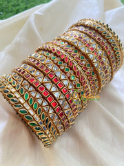 Red Green Silk Thread Kundan Bridal Bangle-G4799