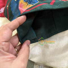 Bottle Green with Maroon Printed Cotton Silk Blouse -VS3065