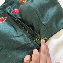 Bottle Green with Maroon Printed Cotton Silk Blouse -VS3065