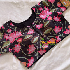 Black Lotus Printed Cotton Silk Blouse -VS3064